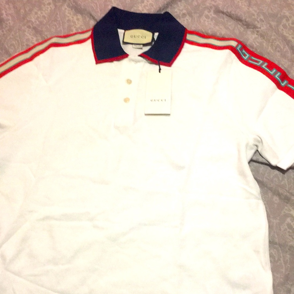 Cotton polo with gucci stripe